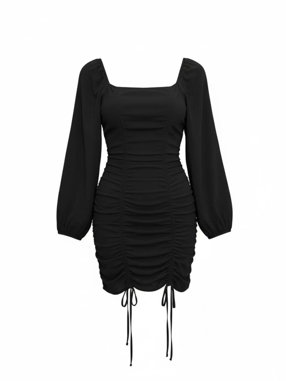 Wild Fable Black Ruched Square Neck Long Sleeve Mini Dress Size S